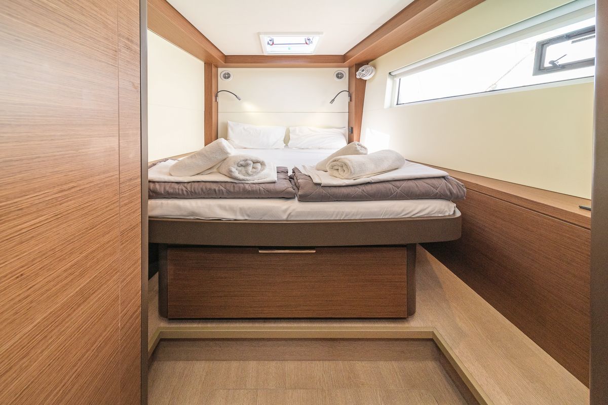 Cabin on Reina, a Lagoon 50 catamaran at Athens, Greece