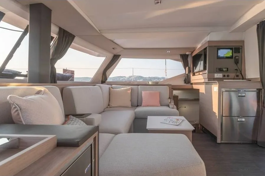 Salon of Vetrohod, a Fountaine Pajot Isla 40 catamaran at Volos Municipality, Greece