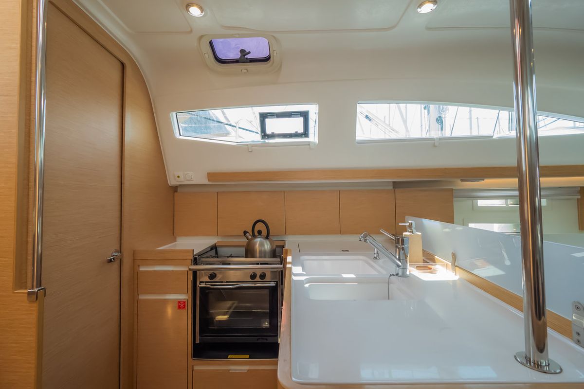 Galley of Anadea, a Elan Impression 40 sailboat at Grad Biograd na Moru, Croatia