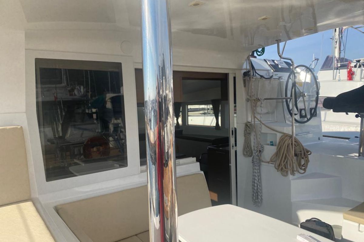 Deck of Regolo, a Lagoon 40 catamaran at Salerno, Italy