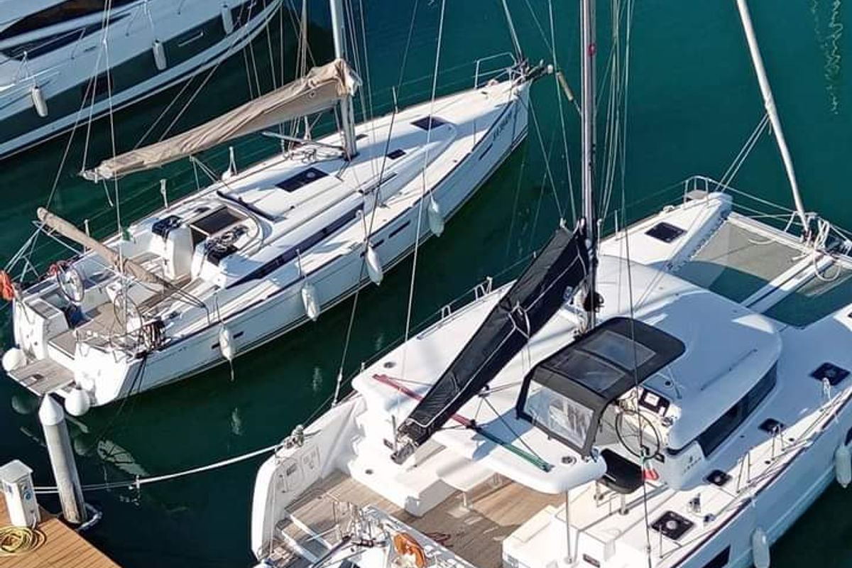 Exterior view of Regolo, a Lagoon 40 catamaran at Salerno, Italy