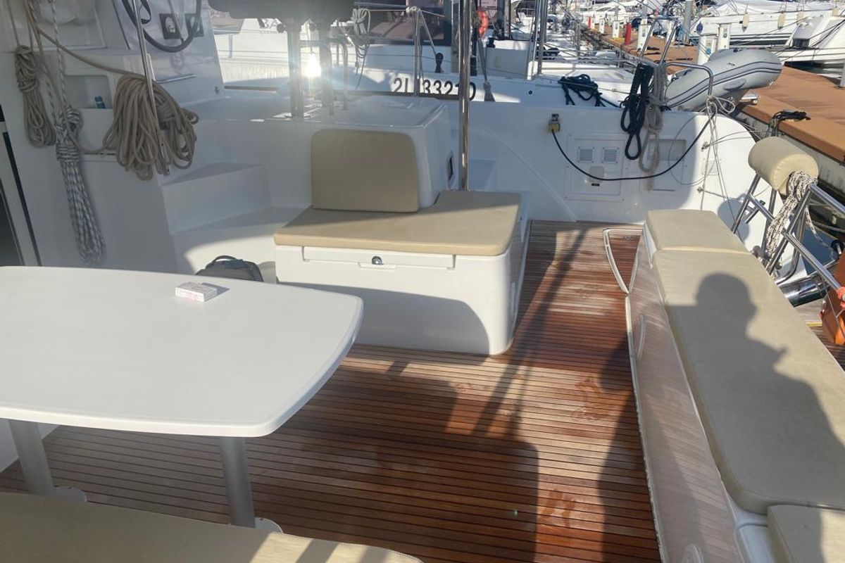 Deck of Regolo, a Lagoon 40 catamaran at Salerno, Italy