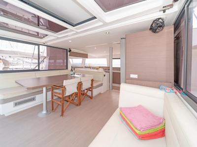 Salon of Annita, a Bali 4.3 catamaran at Preveza, Greece