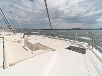 Deck of Annita, a Bali 4.3 catamaran at Preveza, Greece