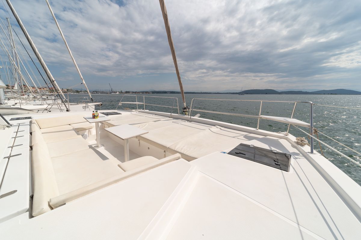 Deck of Annita, a Bali 4.3 catamaran at Preveza, Greece