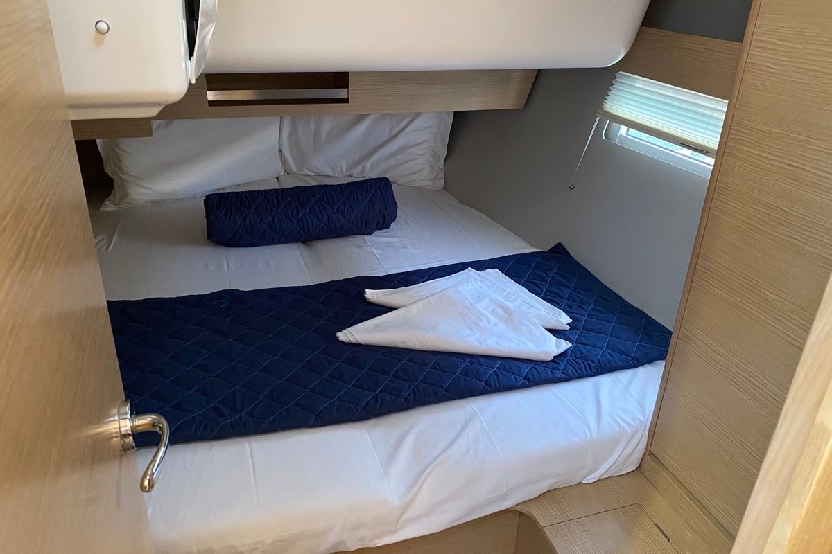 Cabin on Musica, a Dufour 390 Grand Large sailboat at Olbia, Italy