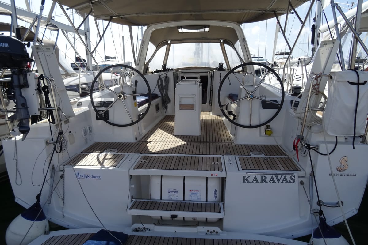 Deck of Karavas, a Beneteau Oceanis 38 sailboat at Athens, Greece