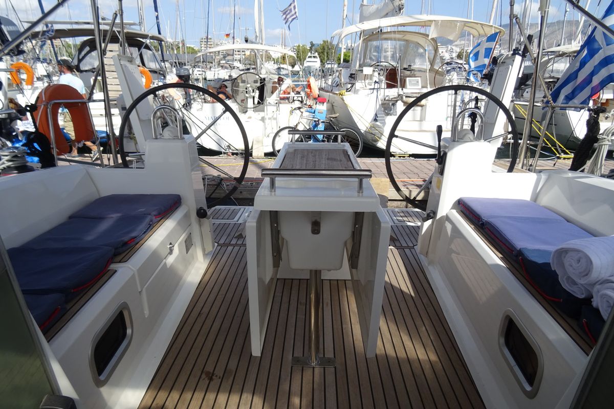 Deck of Karavas, a Beneteau Oceanis 38 sailboat at Athens, Greece