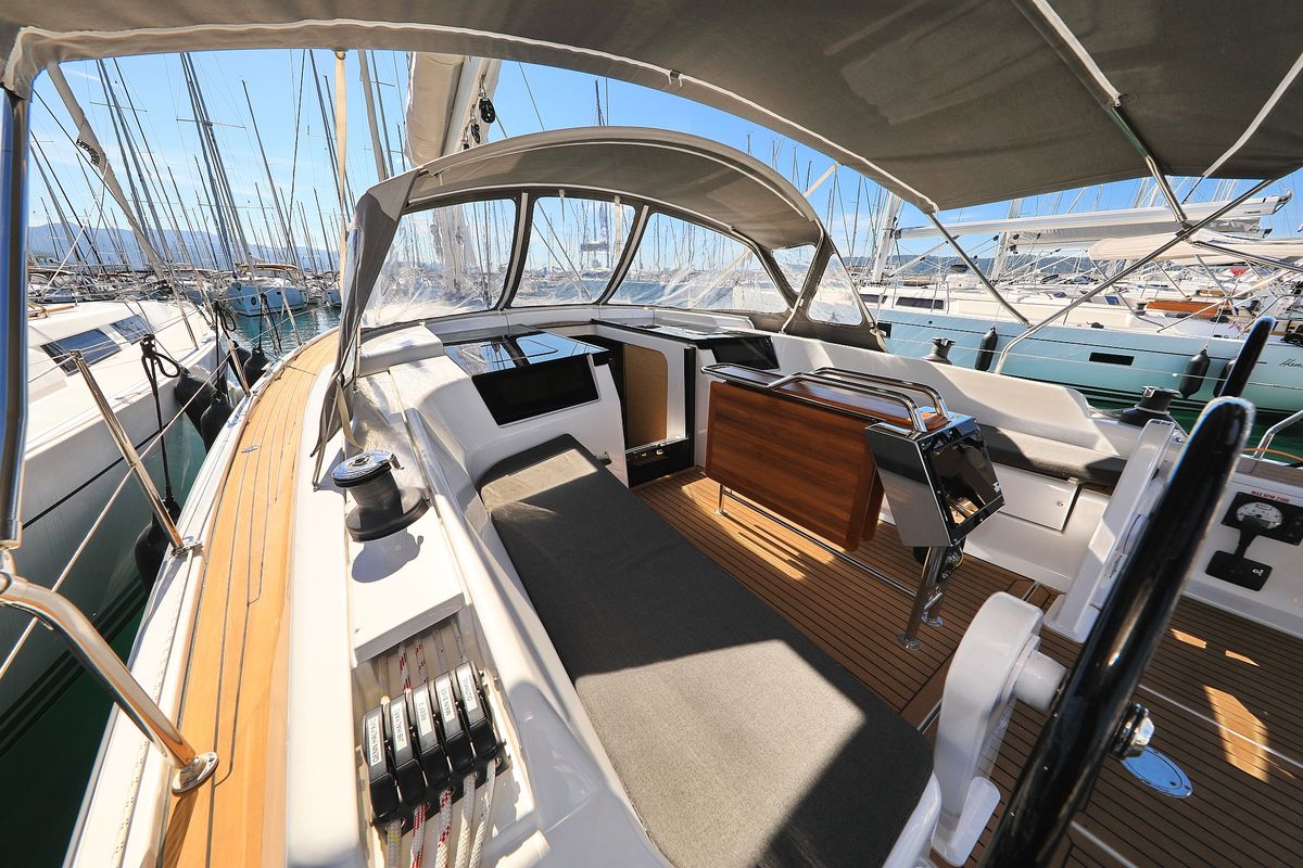 Deck of Pollux, a Hanse Yachts Hanse 418 sailboat at Grad Kaštela, Croatia