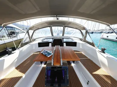 Deck of Pollux, a Hanse Yachts Hanse 418 sailboat at Grad Kaštela, Croatia
