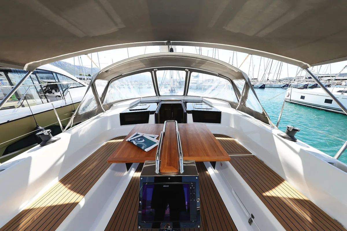 Deck of Pollux, a Hanse Yachts Hanse 418 sailboat at Grad Kaštela, Croatia