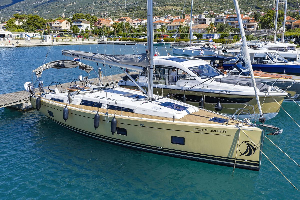 Exterior view of Pollux, a Hanse Yachts Hanse 418 sailboat at Grad Kaštela, Croatia