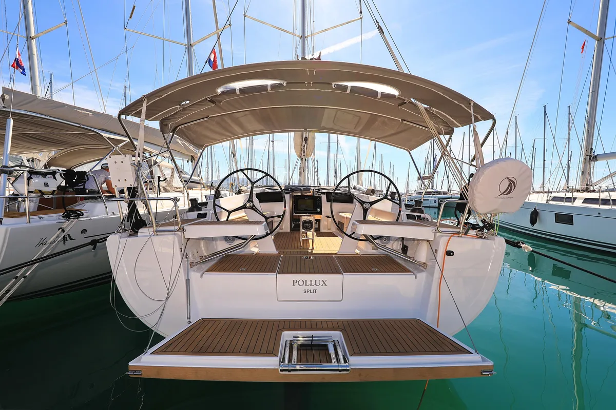 Exterior view of Pollux, a Hanse Yachts Hanse 418 sailboat at Grad Kaštela, Croatia