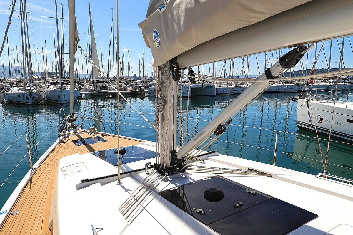 Deck of Pollux, a Hanse Yachts Hanse 418 sailboat at Grad Kaštela, Croatia