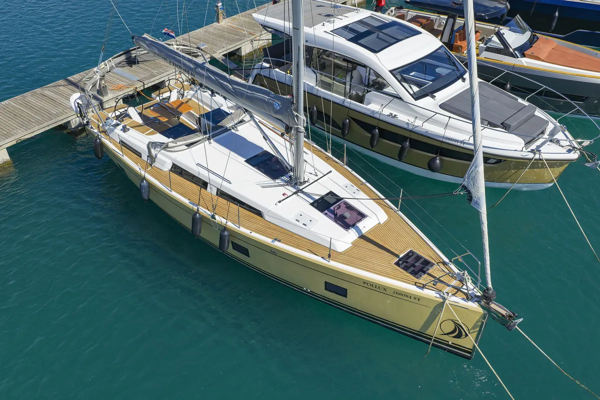 Exterior view of Pollux, a Hanse Yachts Hanse 418 sailboat at Grad Kaštela, Croatia