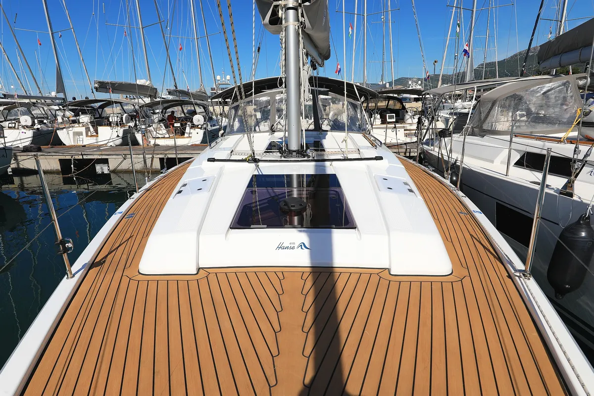 Deck of Pollux, a Hanse Yachts Hanse 418 sailboat at Grad Kaštela, Croatia