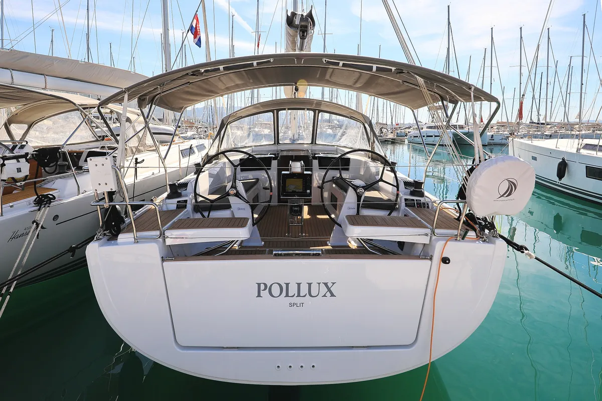 Exterior view of Pollux, a Hanse Yachts Hanse 418 sailboat at Grad Kaštela, Croatia