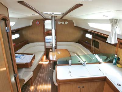 Salon of Sunny, a Jeanneau Sun Odyssey 36i sailboat at Municipal Unit of Rhodes, Greece