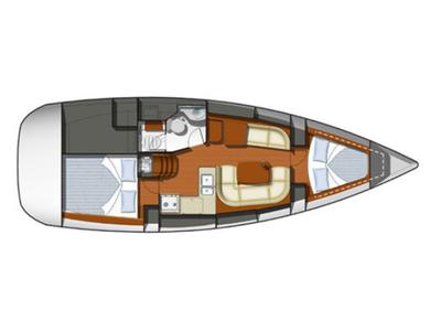 Floor plan of Sunny, a Jeanneau Sun Odyssey 36i sailboat at Municipal Unit of Rhodes, Greece
