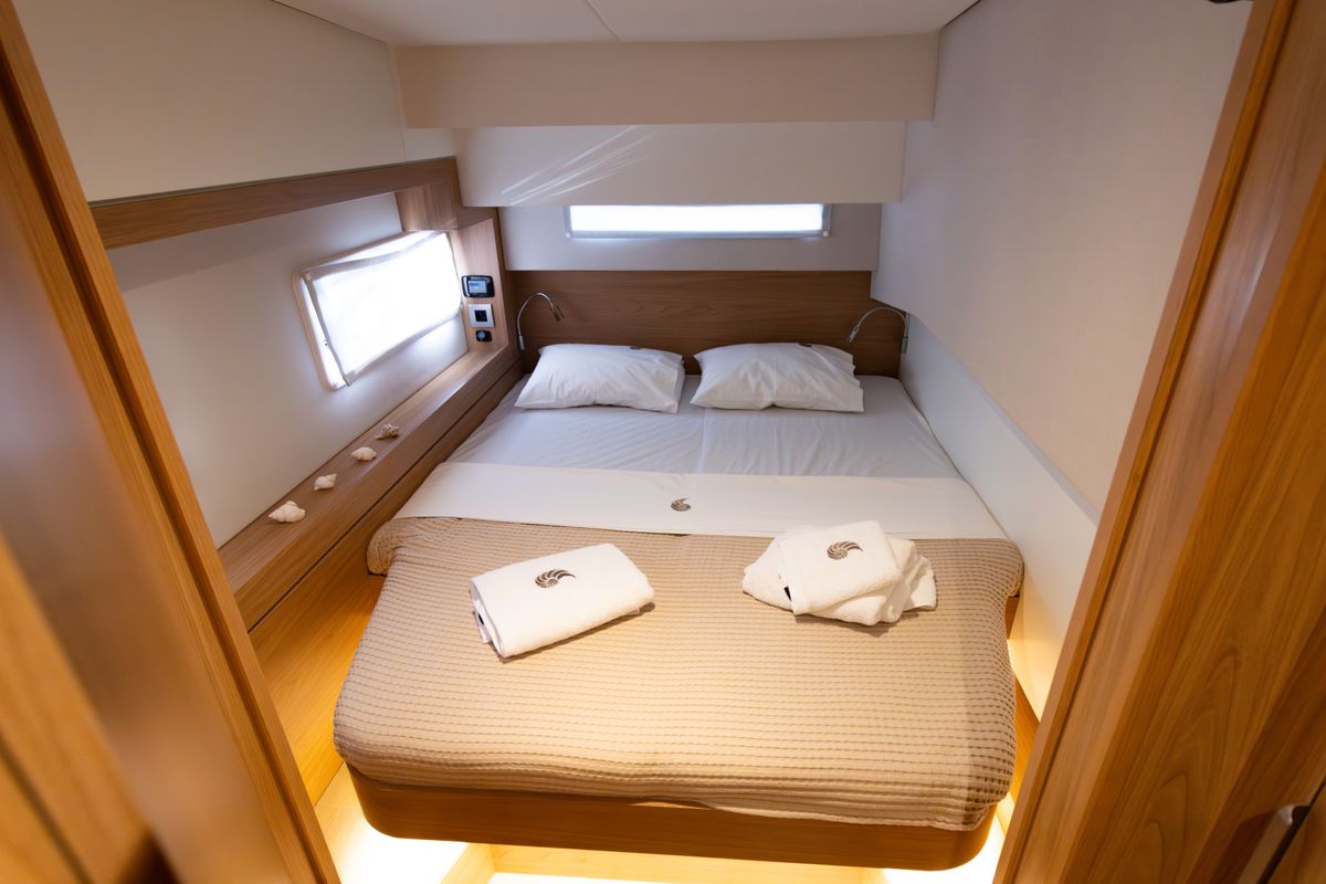 Cabin on Stelina II, a Bali 4.2 catamaran at Preveza, Greece
