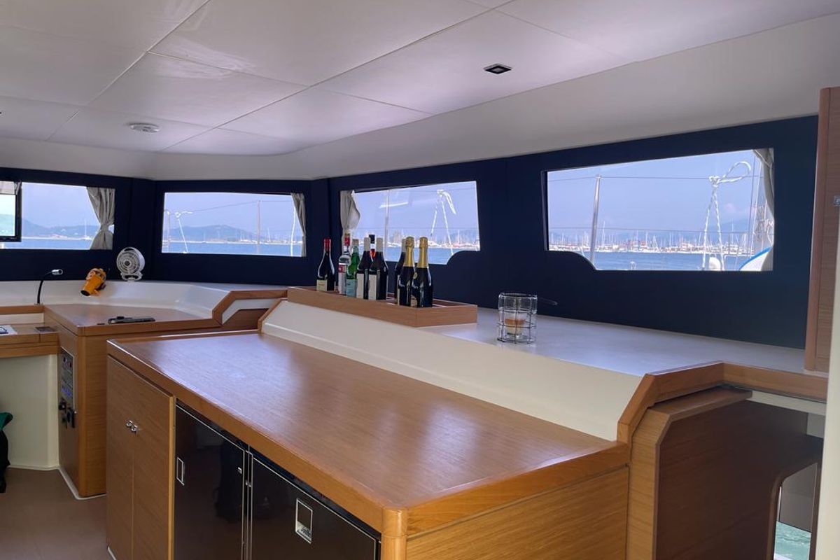Salon of Blue Horizon - Skippered, a Dufour Catamaran 48 catamaran at Preveza, Greece