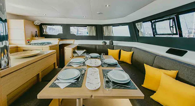 Salon of Blue Horizon - Skippered, a Dufour Catamaran 48 catamaran at Preveza, Greece