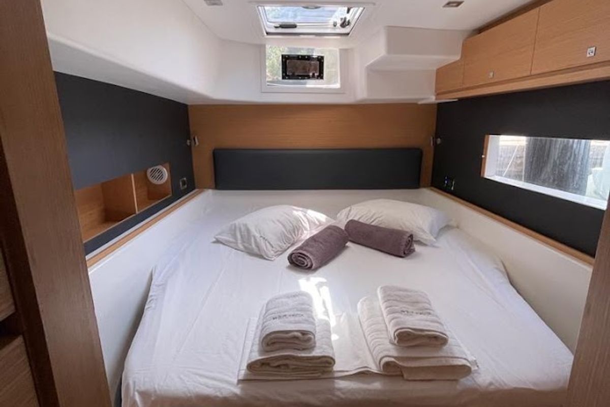 Cabin on Blue Horizon - Skippered, a Dufour Catamaran 48 catamaran at Preveza, Greece