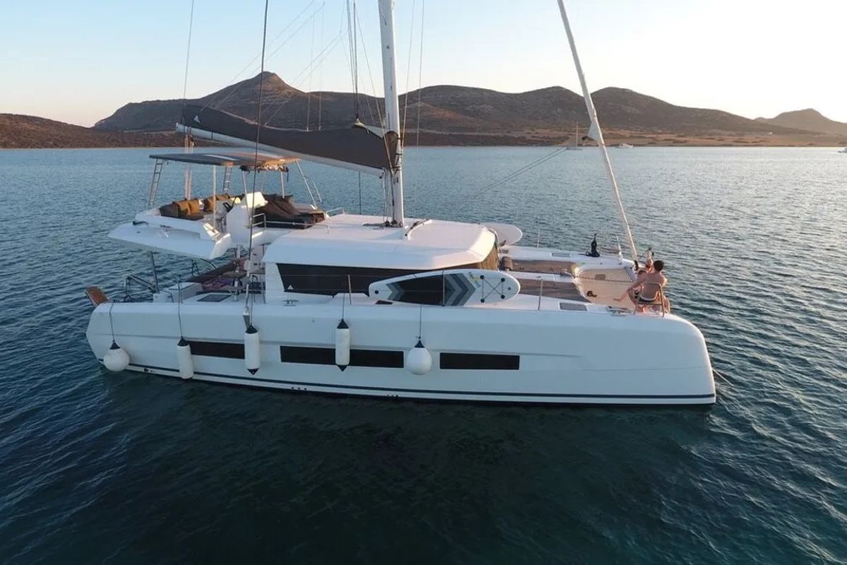 Exterior view of Blue Horizon - Skippered, a Dufour Catamaran 48 catamaran at Preveza, Greece