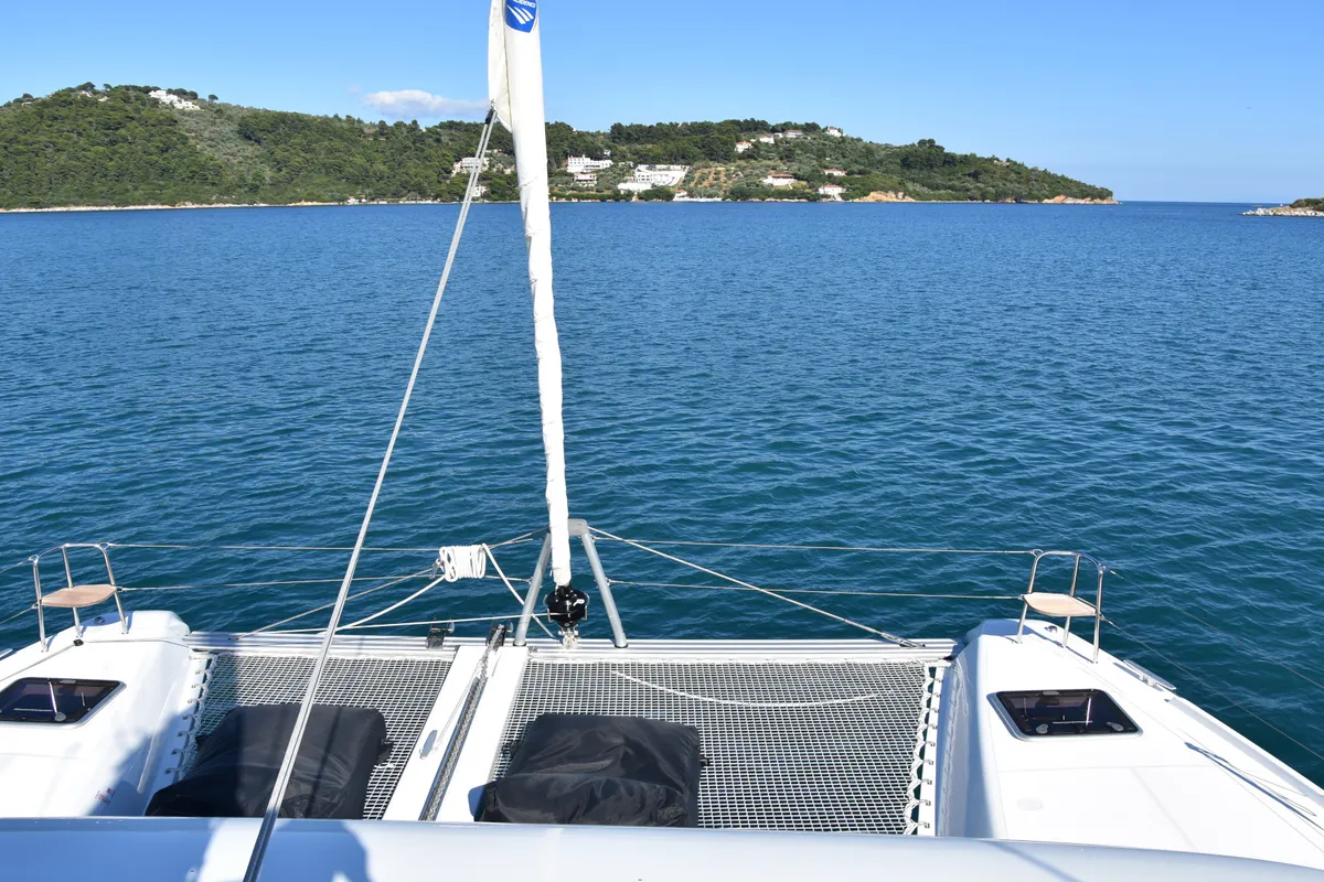 Deck of ANTEL AC,Gen,W.maker, a Lagoon 42 catamaran at Athens, Greece