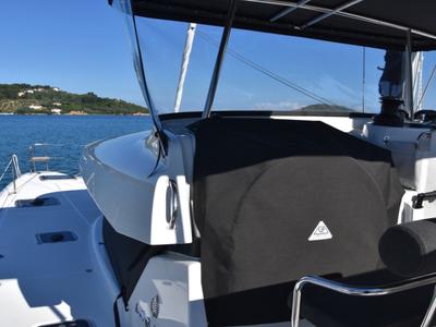 Cockpit of ANTEL AC,Gen,W.maker, a Lagoon 42 catamaran at Athens, Greece