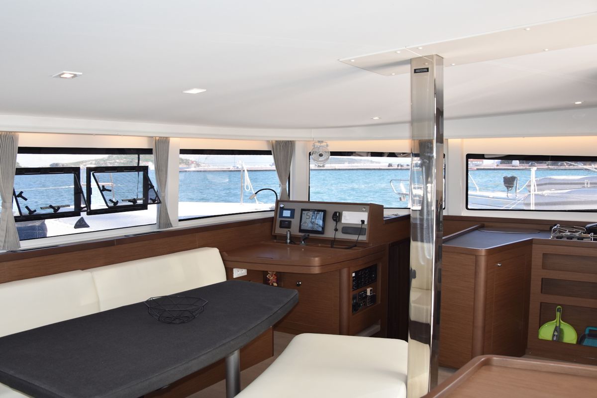 Salon of ANTEL AC,Gen,W.maker, a Lagoon 42 catamaran at Athens, Greece