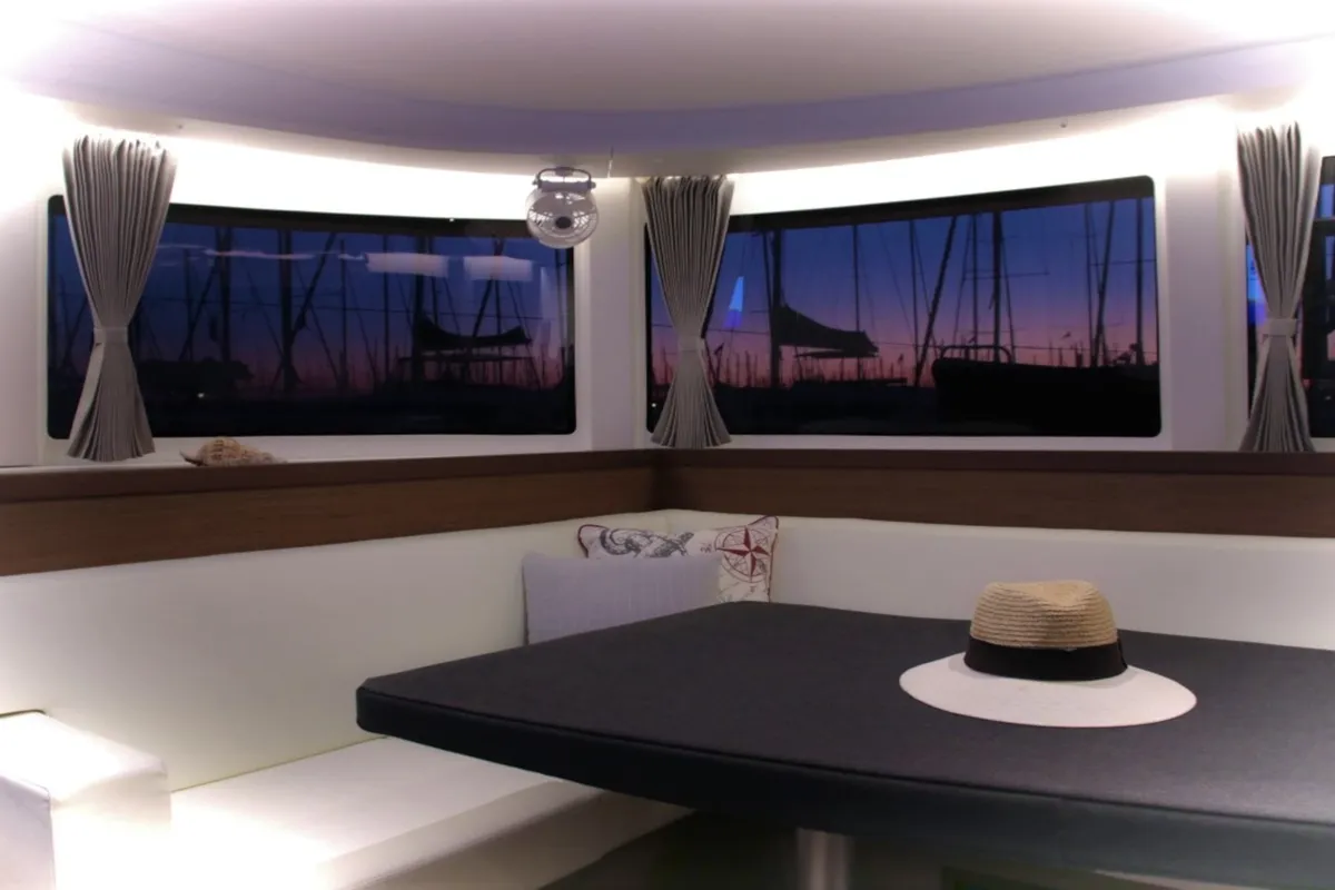 Salon of ANTEL AC,Gen,W.maker, a Lagoon 42 catamaran at Athens, Greece
