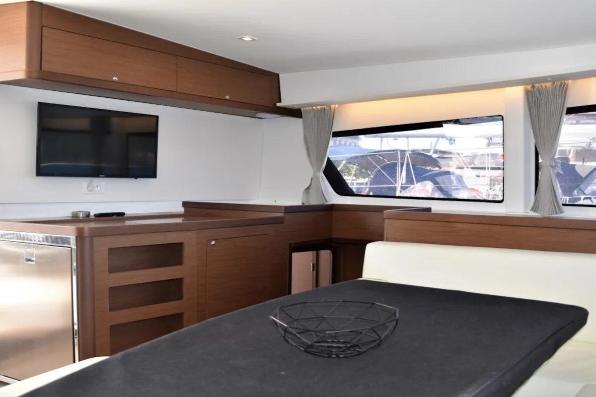 Salon of ANTEL AC,Gen,W.maker, a Lagoon 42 catamaran at Athens, Greece