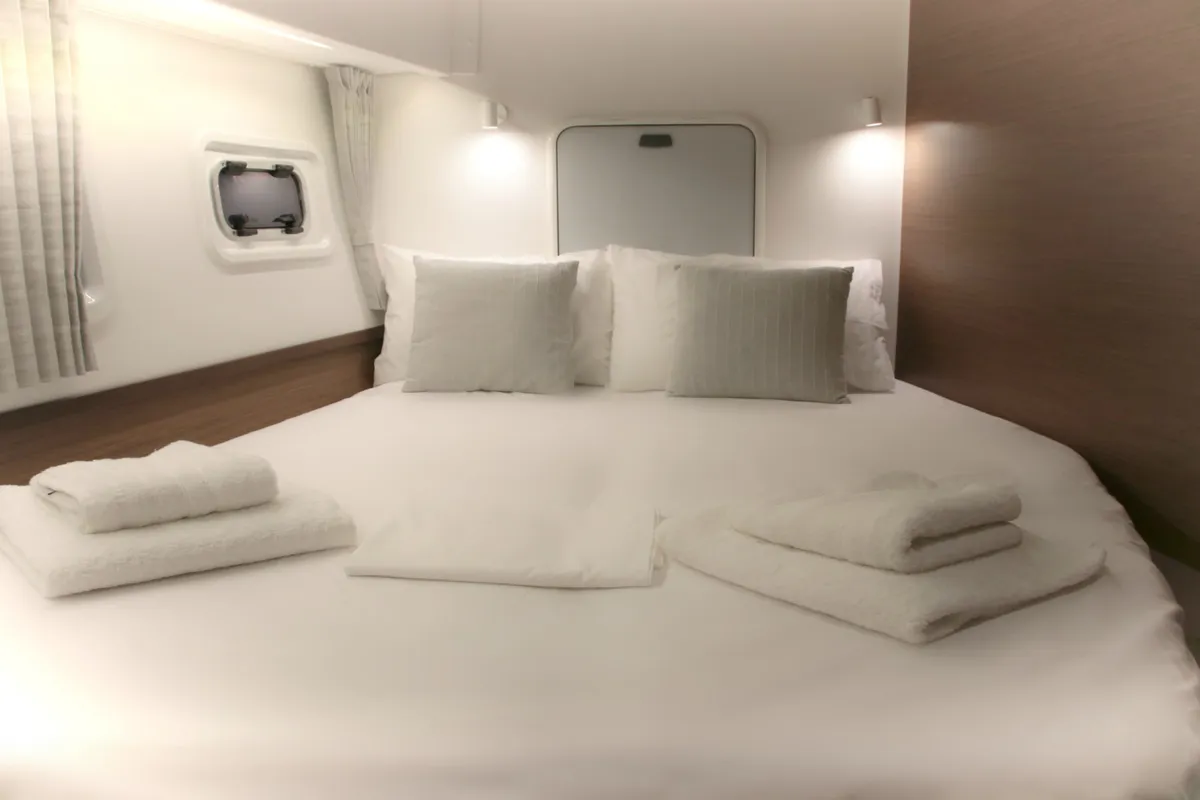 Cabin on ANTEL AC,Gen,W.maker, a Lagoon 42 catamaran at Athens, Greece