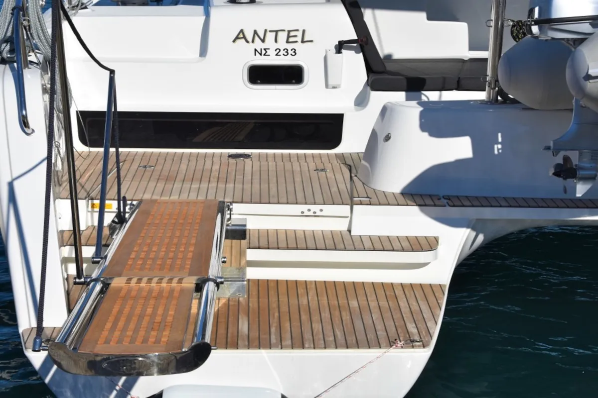 Deck of ANTEL AC,Gen,W.maker, a Lagoon 42 catamaran at Athens, Greece