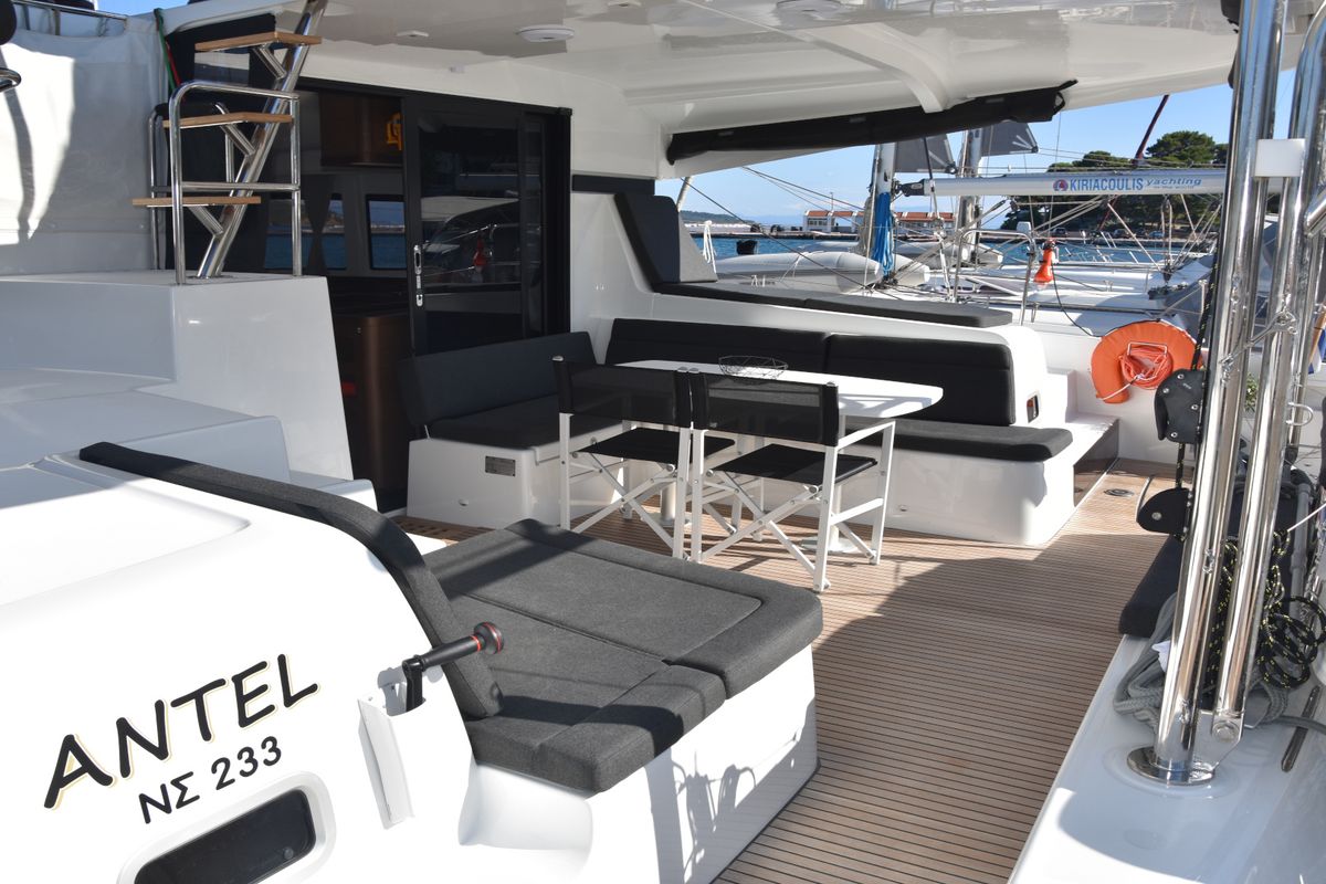 Deck of ANTEL AC,Gen,W.maker, a Lagoon 42 catamaran at Athens, Greece