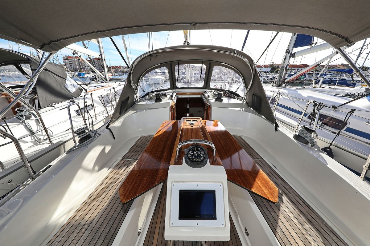 Cockpit of Sun Course, a Bavaria Cruiser 37 sailboat at Grad Biograd na Moru, Croatia