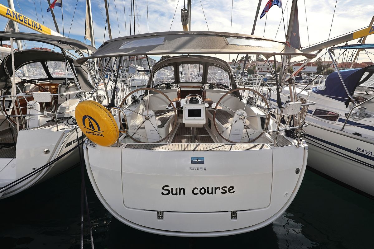 Exterior view of Sun Course, a Bavaria Cruiser 37 sailboat at Grad Biograd na Moru, Croatia