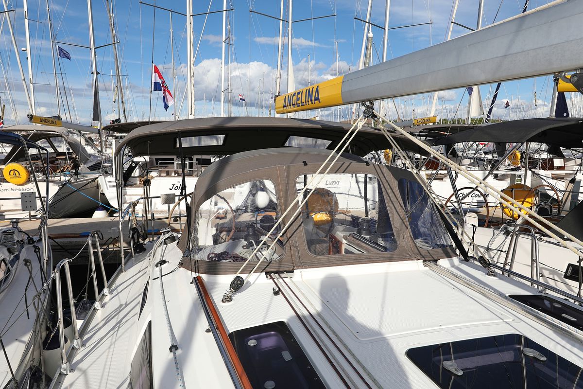 Deck of Sun Course, a Bavaria Cruiser 37 sailboat at Grad Biograd na Moru, Croatia