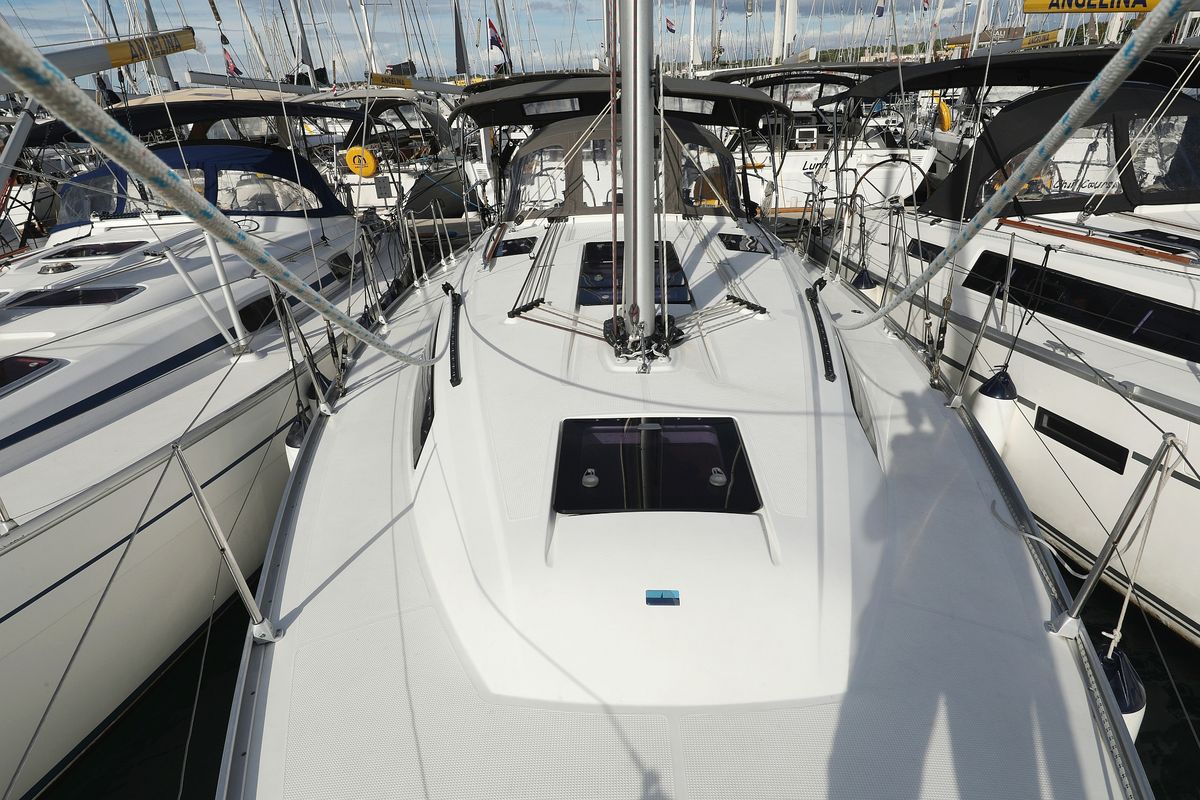 Deck of Sun Course, a Bavaria Cruiser 37 sailboat at Grad Biograd na Moru, Croatia