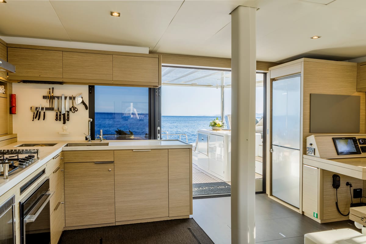Galley of VALIUM 55, a Lagoon 55 catamaran at Municipal Unit of Nea Peramos, Greece