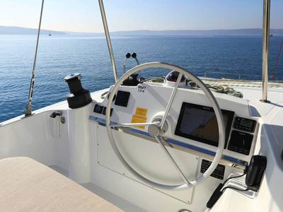 Cockpit of Beau Loup, a Bali 4.4 catamaran at Seychelles, Eden Island Marina, Seychelles