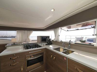 Galley of Beau Loup, a Bali 4.4 catamaran at Seychelles, Eden Island Marina, Seychelles