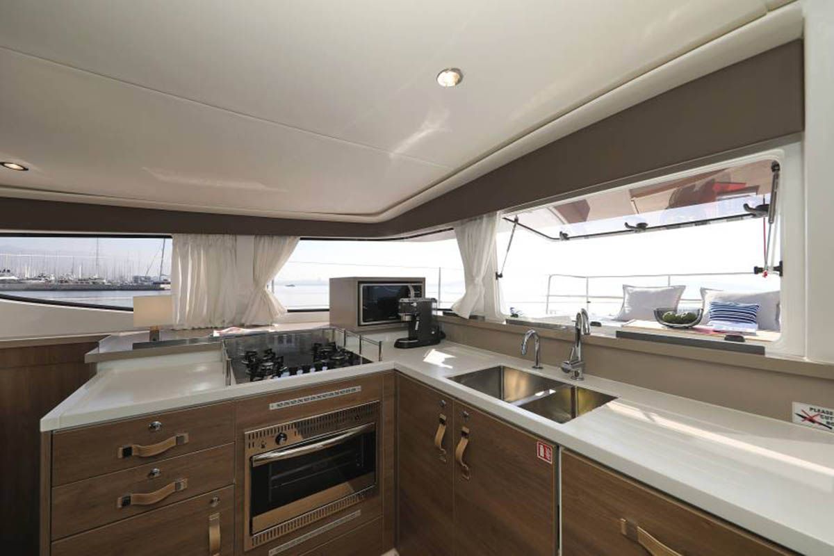Galley of Beau Loup, a Bali 4.4 catamaran at Seychelles, Eden Island Marina, Seychelles