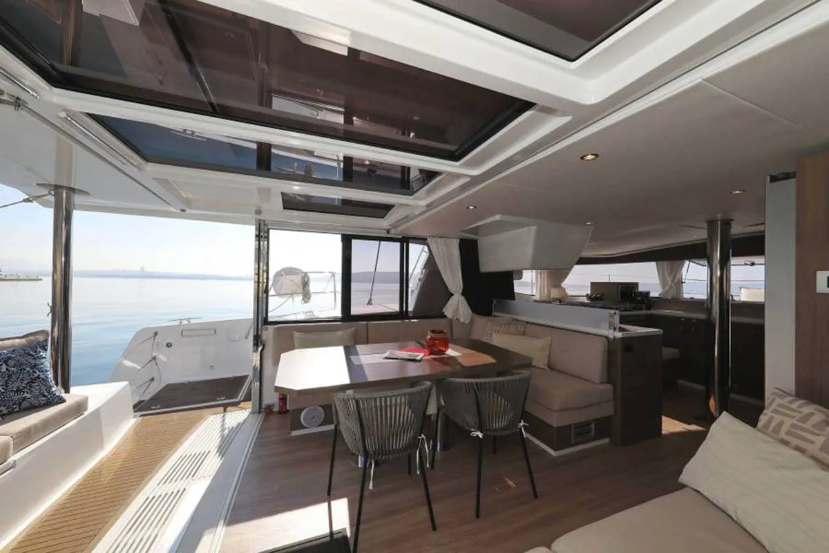 Salon of Beau Loup, a Bali 4.4 catamaran at Seychelles, Eden Island Marina, Seychelles