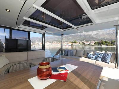 Salon of Beau Loup, a Bali 4.4 catamaran at Seychelles, Eden Island Marina, Seychelles