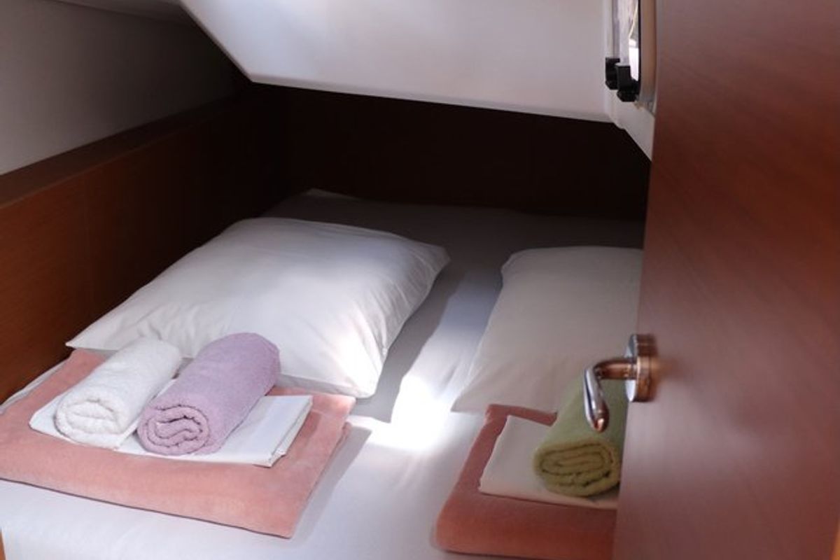 Cabin on Bura Kiss, a Jeanneau Sun Odyssey 380 sailboat at Dubrovnik, Croatia