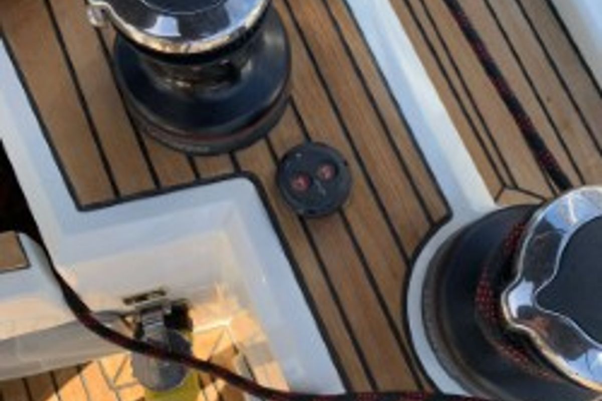Deck of Kebiwan, a Beneteau Oceanis 46.1 sailboat at Athens, Greece