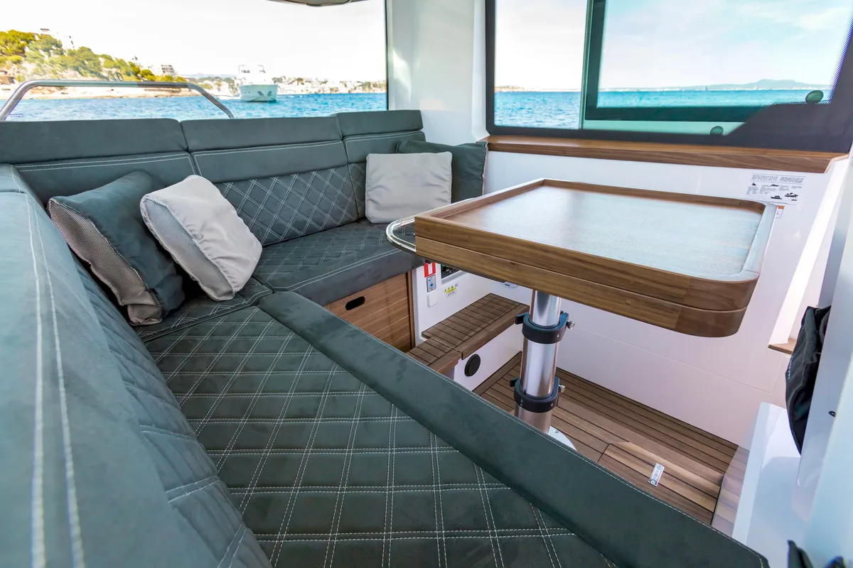 Cockpit of TRAVERSO, a Axopar 37 XC Cross Cabin motorboat at Gouvia, Greece