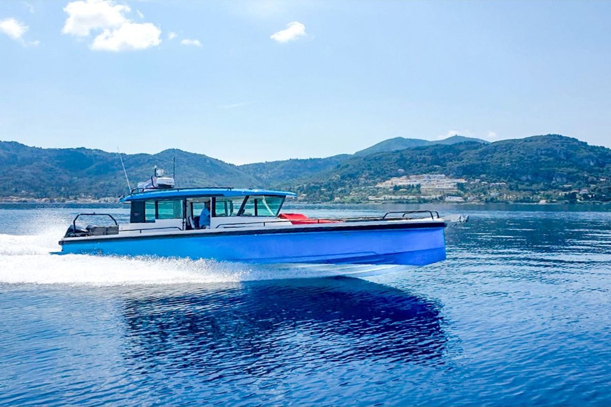 Exterior view of TRAVERSO, a Axopar 37 XC Cross Cabin motorboat at Gouvia, Greece